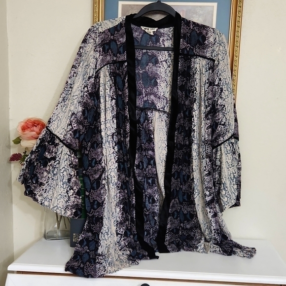 Boutique Kimono Cardigan Snake print velvet trim  Bohemian retro festival  party - Picture 8 of 8